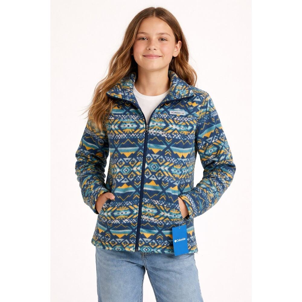Columbia Youth Large Fleece Jacket NWT Full Zip Blue Tribal Print Boys Girls